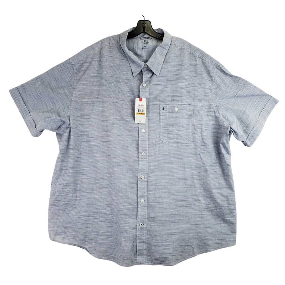 IZOD Saltwater Dockside Button Down Men 4XL Blue Linen Blend Coastal Nautical